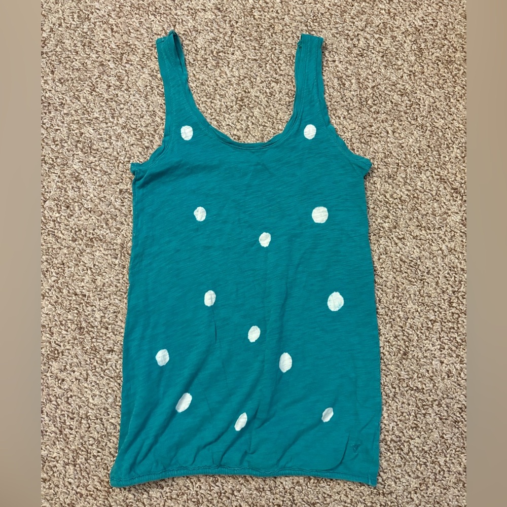 American Eagle Outfitters Teal Tank Top with White Dots